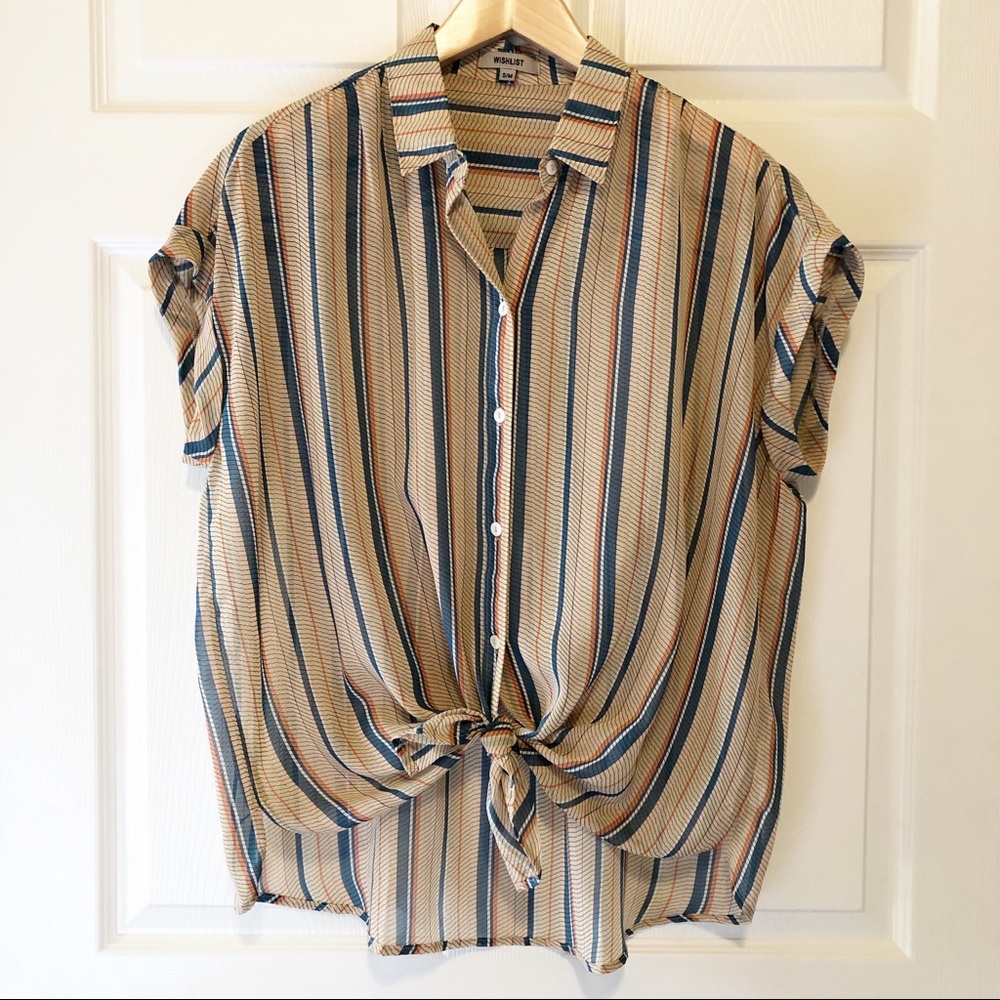 🌻 3/$25 Wishlist Striped Front Tie Oversized Top